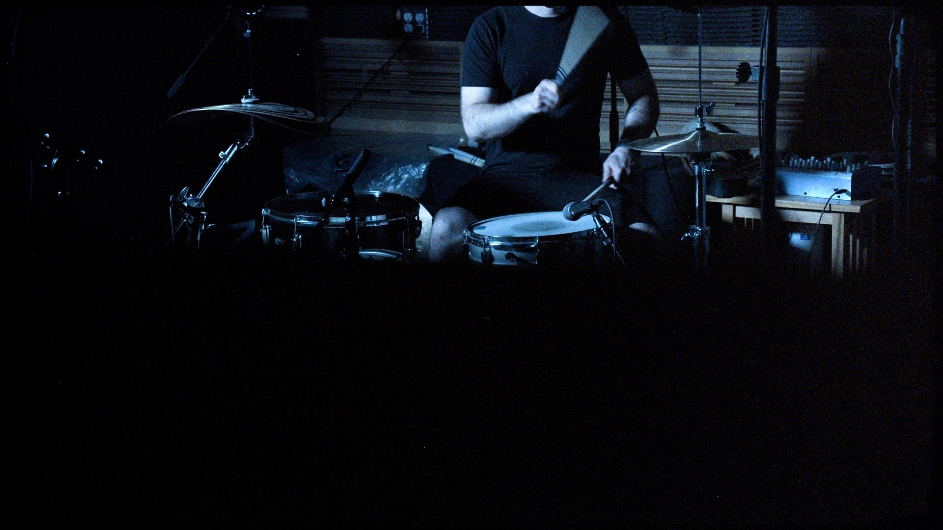 Steven playing the Dirt drum kit