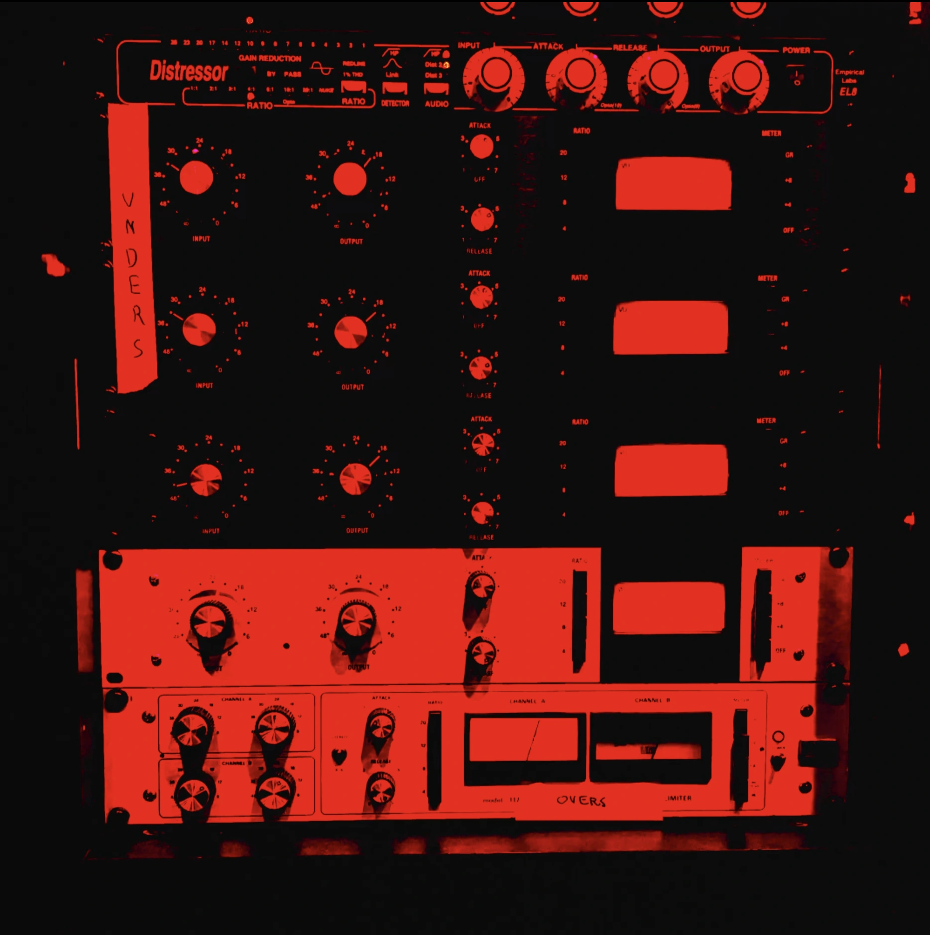 Red-lit Distressor and studio compressor rack
