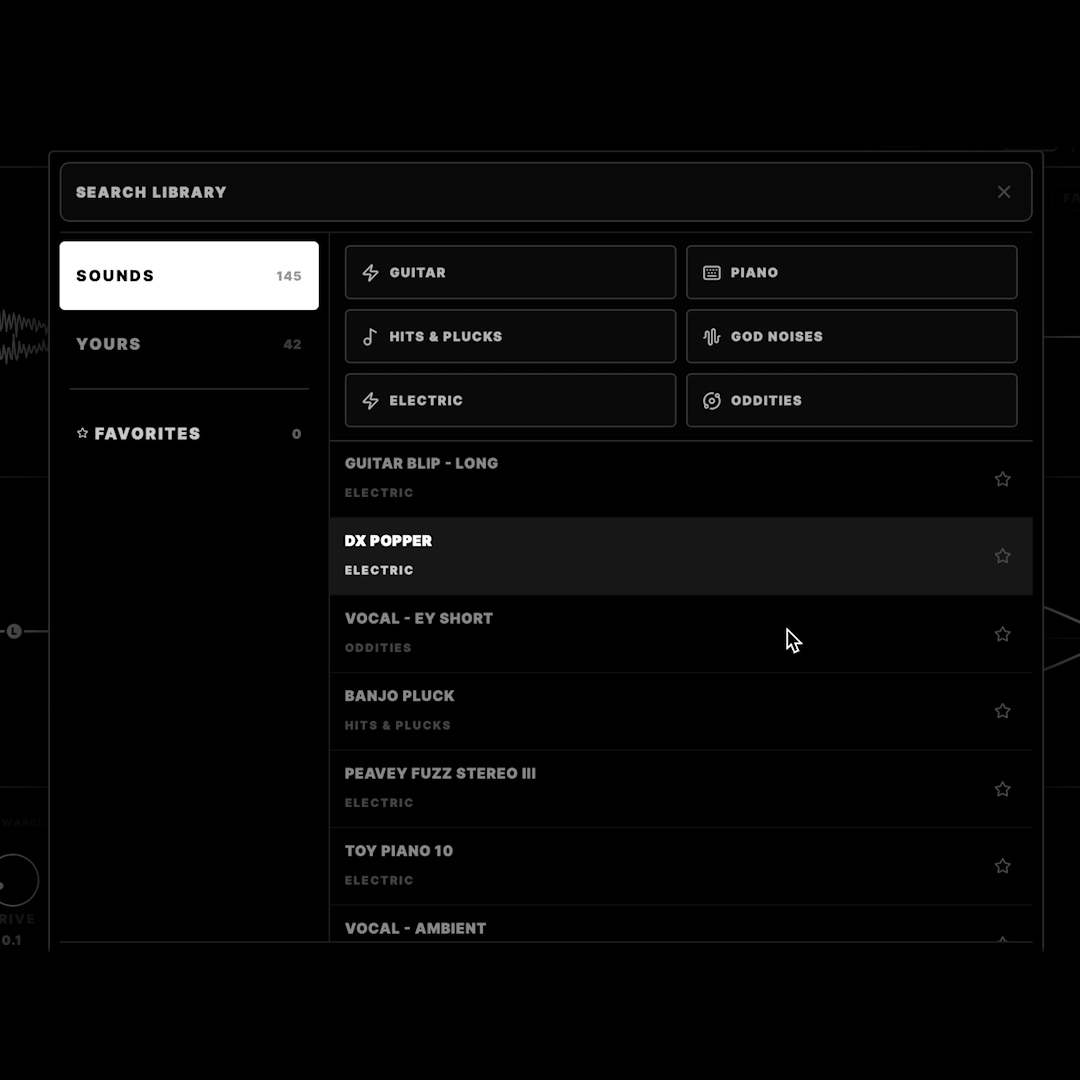 NOISE preset menu